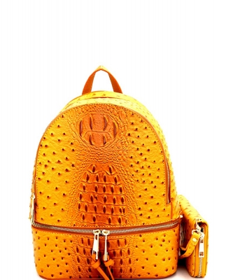 Ostrich Vegan Leather Backpack and Wallet OS1062W Mustard